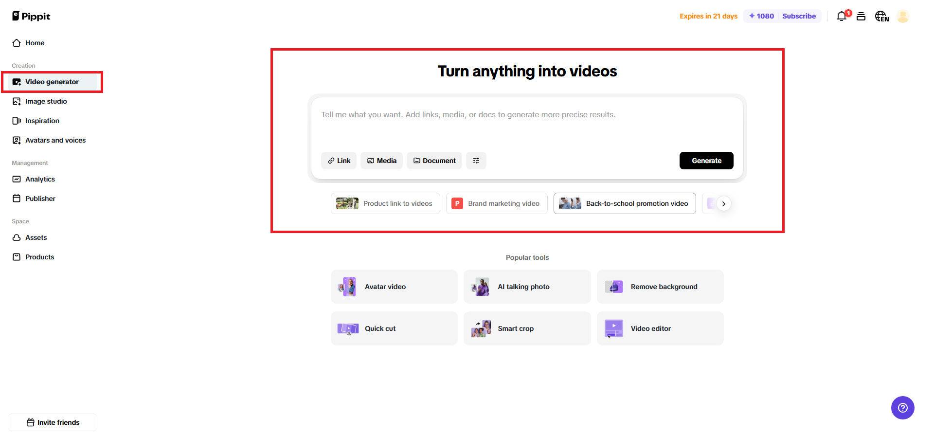 Video generation with Pippit AI