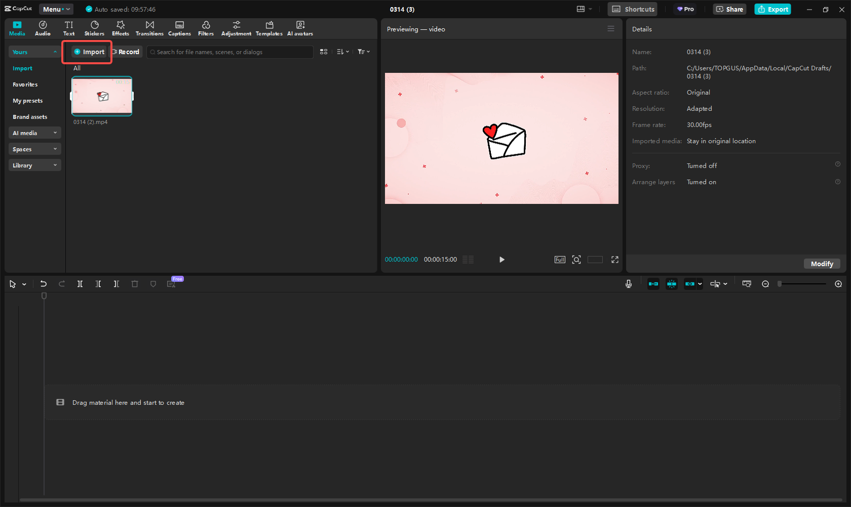 Upload the video to CapCut