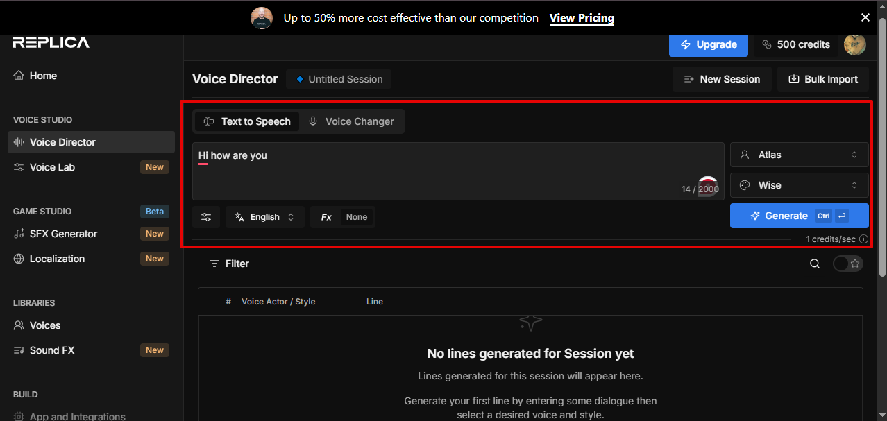 Генерация голоса старика в Replica Studio