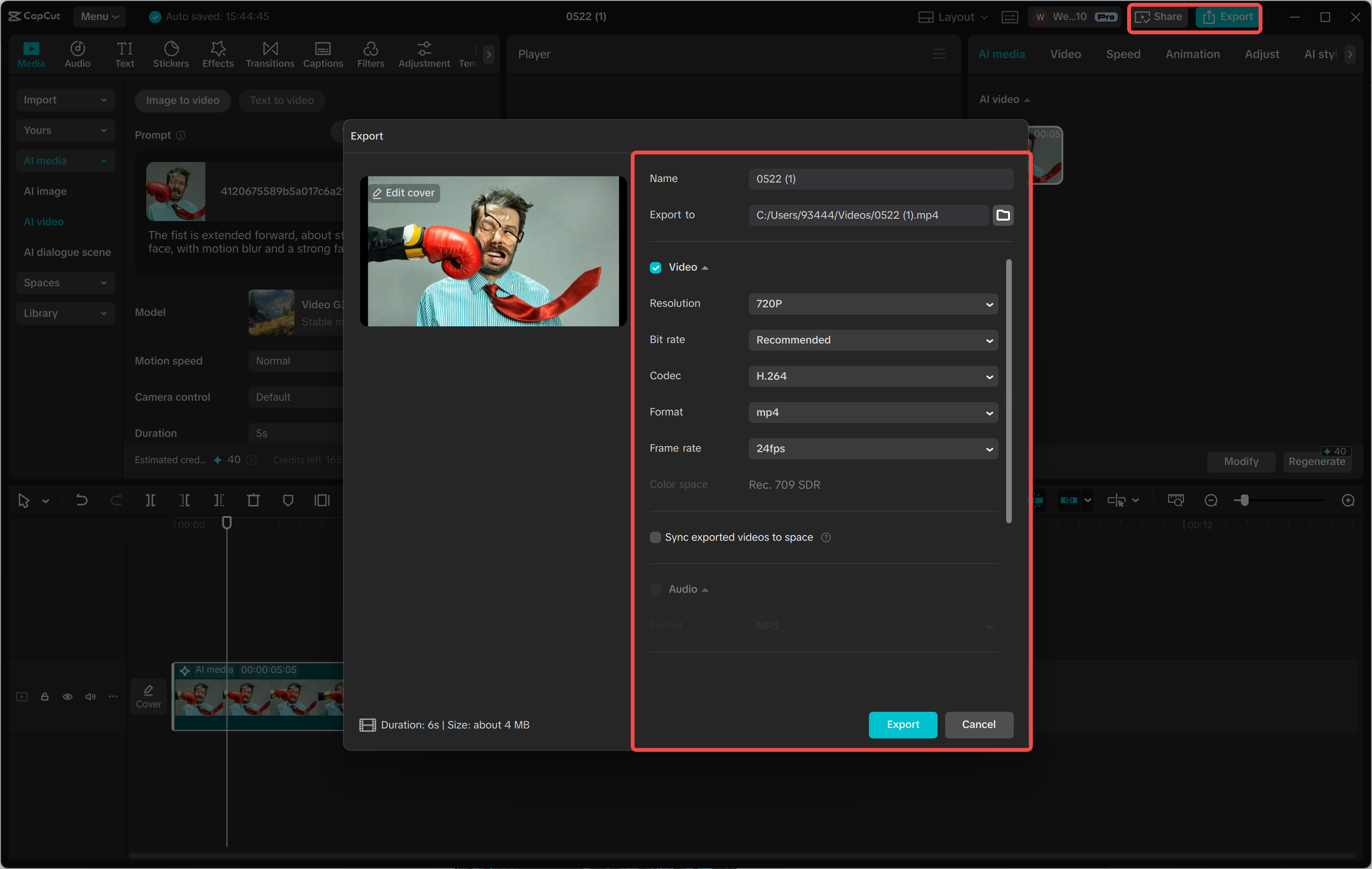 Mengeksport video AI daripada editor video desktop CapCut