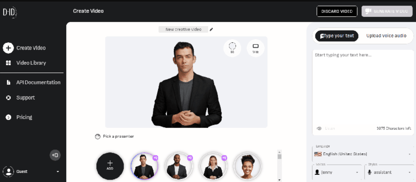 DID (D-ID) Creative Reality Studio - an online platform to create an avatar photo