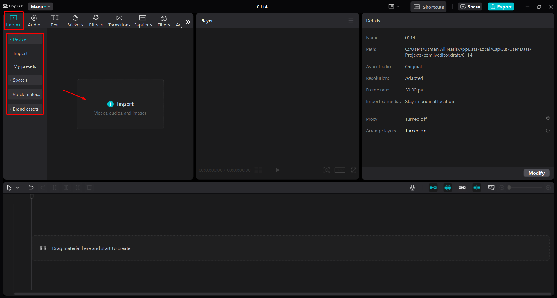 Een video importeren in de CapCut desktop video-editor