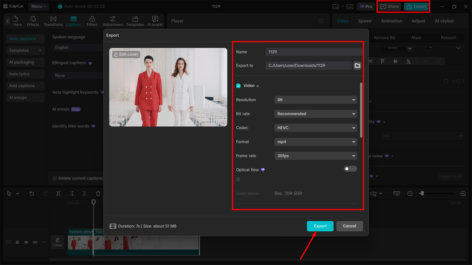 Exporting video from the CapCut desktop video editor