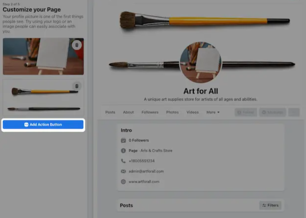 Publishing a business page on Facebook