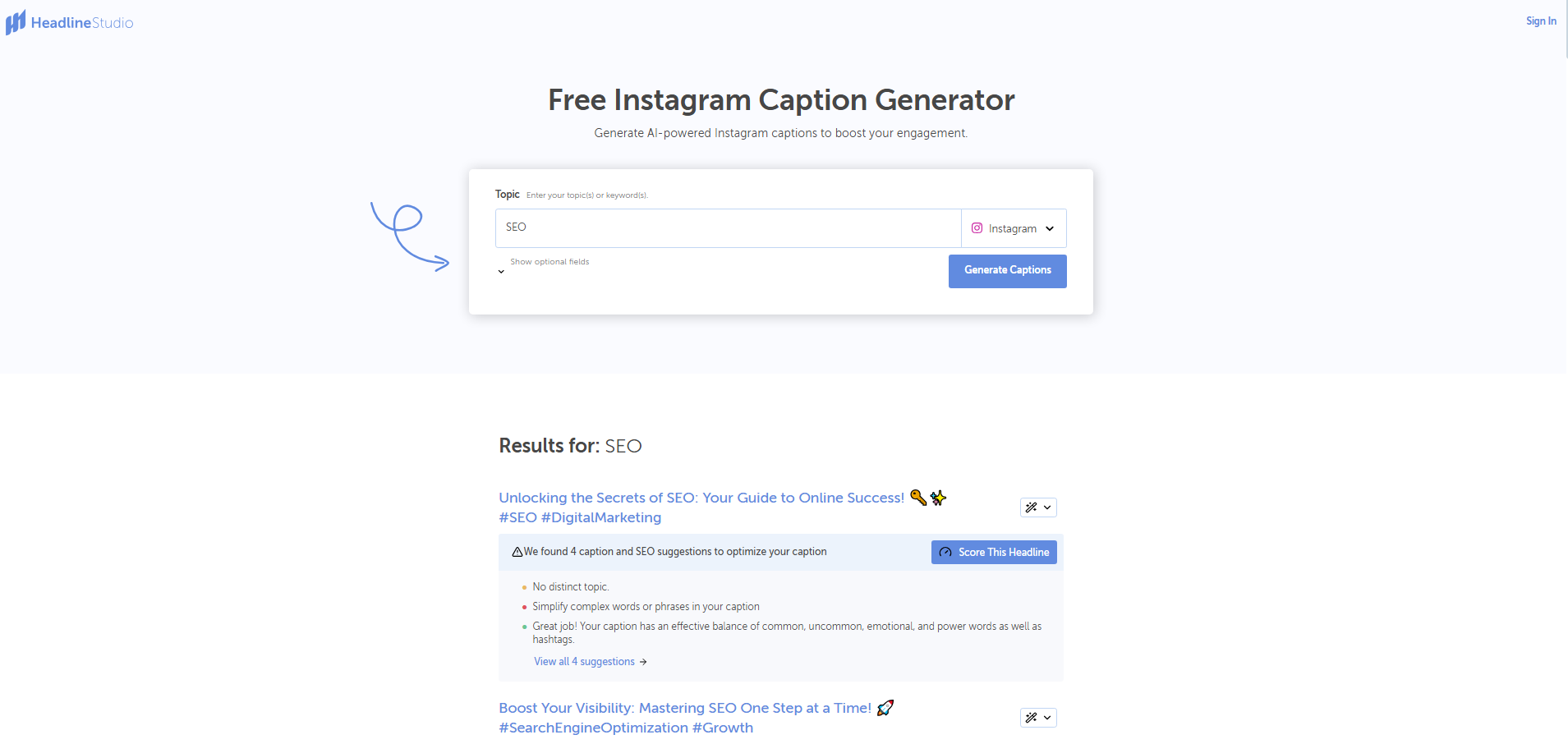 Coschedule Instagram caption generators