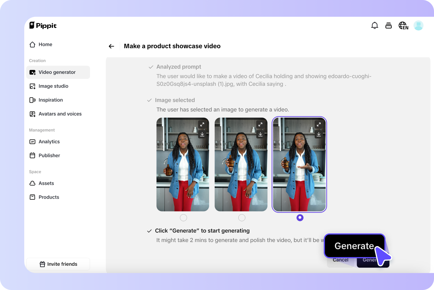 Review stills and generate video