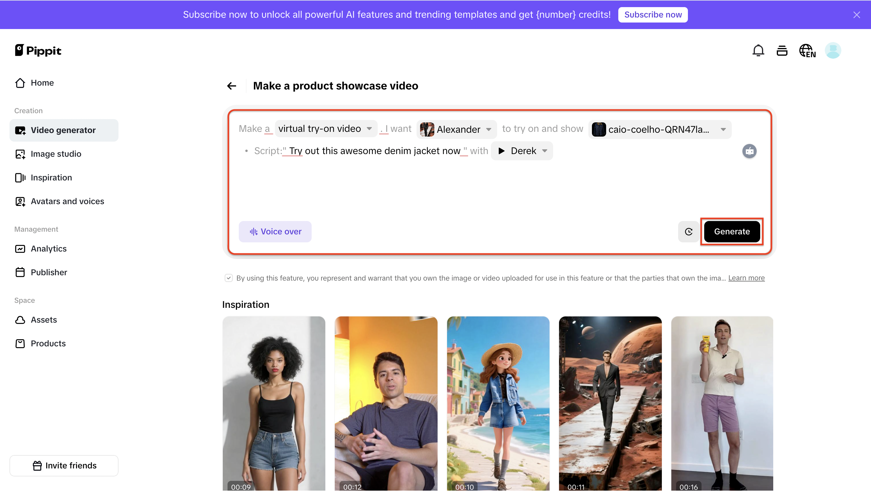 Enter action details, add voice over and generate