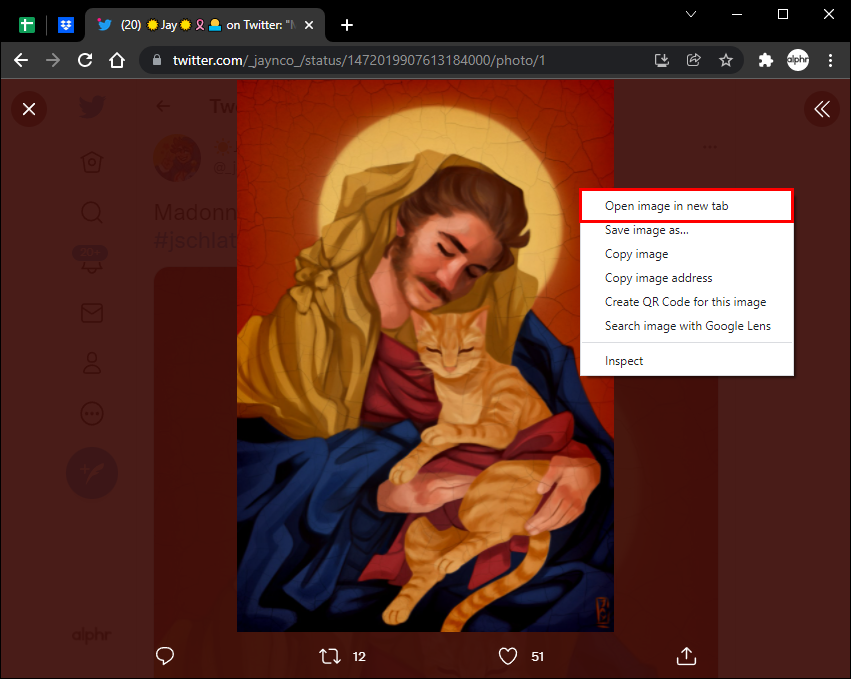 Twitterのプロフィール写真を新しいタブで開く