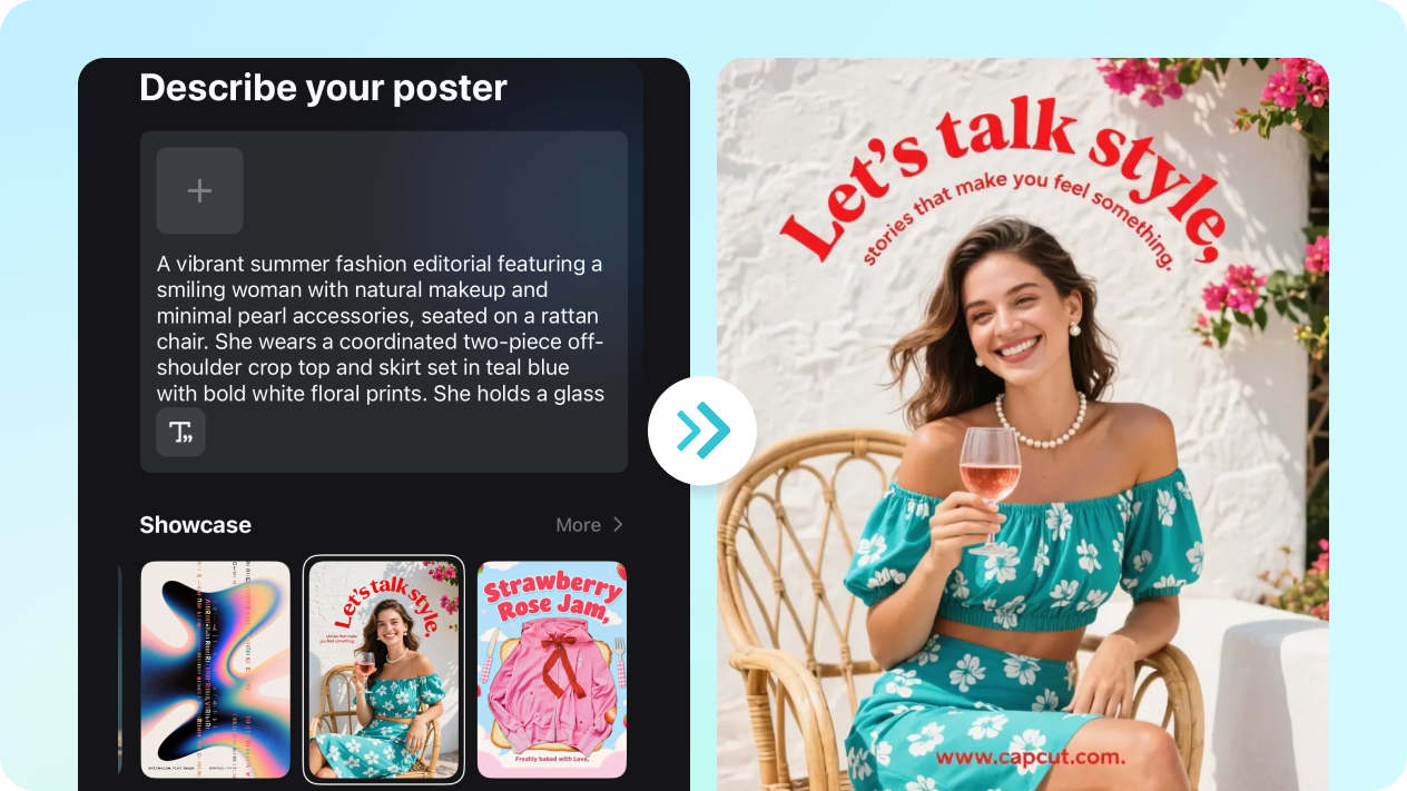Generatore di poster cinematografici con intelligenza artificiale dell'app CapCut