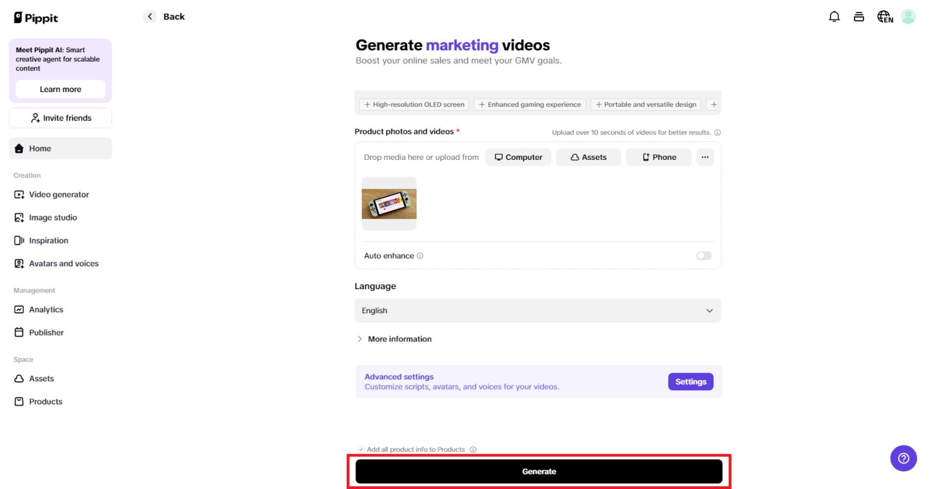 Generate the final desired video