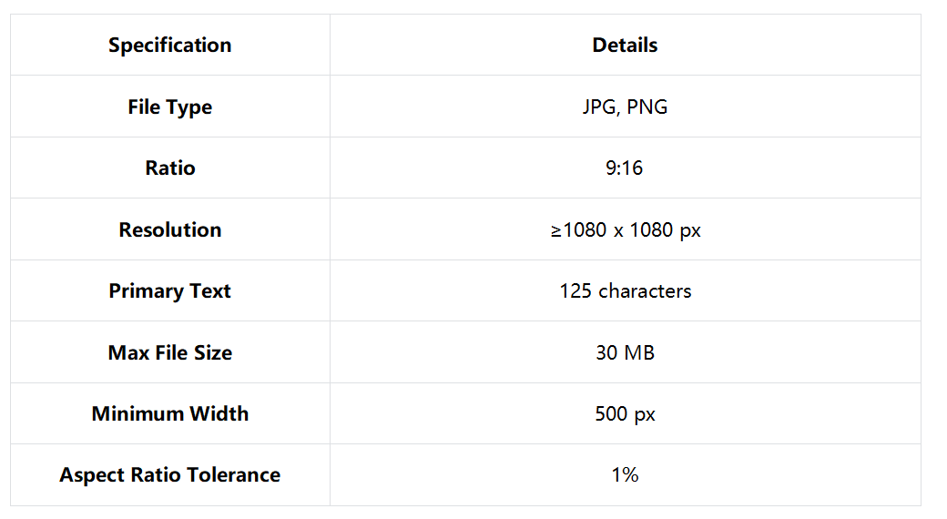 Instagram Stories image ads specs
