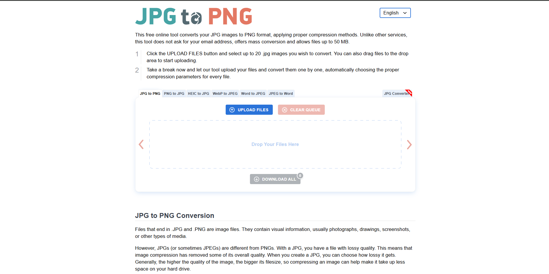 Interface of JPG to PNG - an easy-to-use JPG to PNG converter
