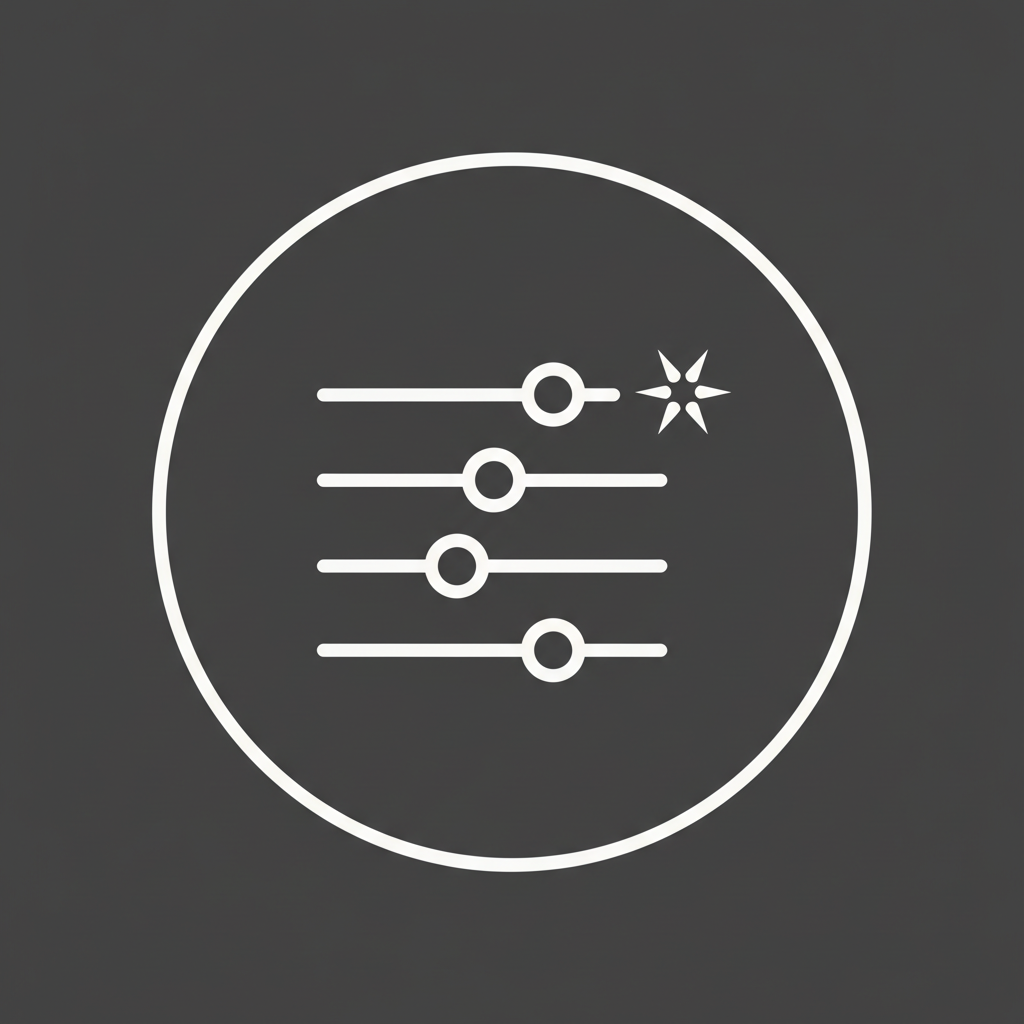 Creative flexibility icon — sliders with spark, minimalist line style.