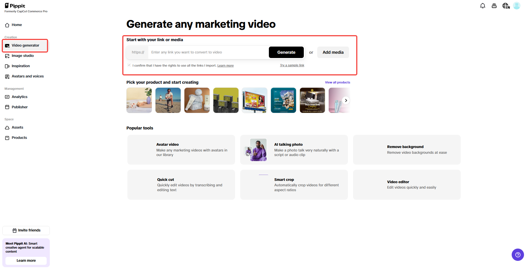 Generate video with product links or media