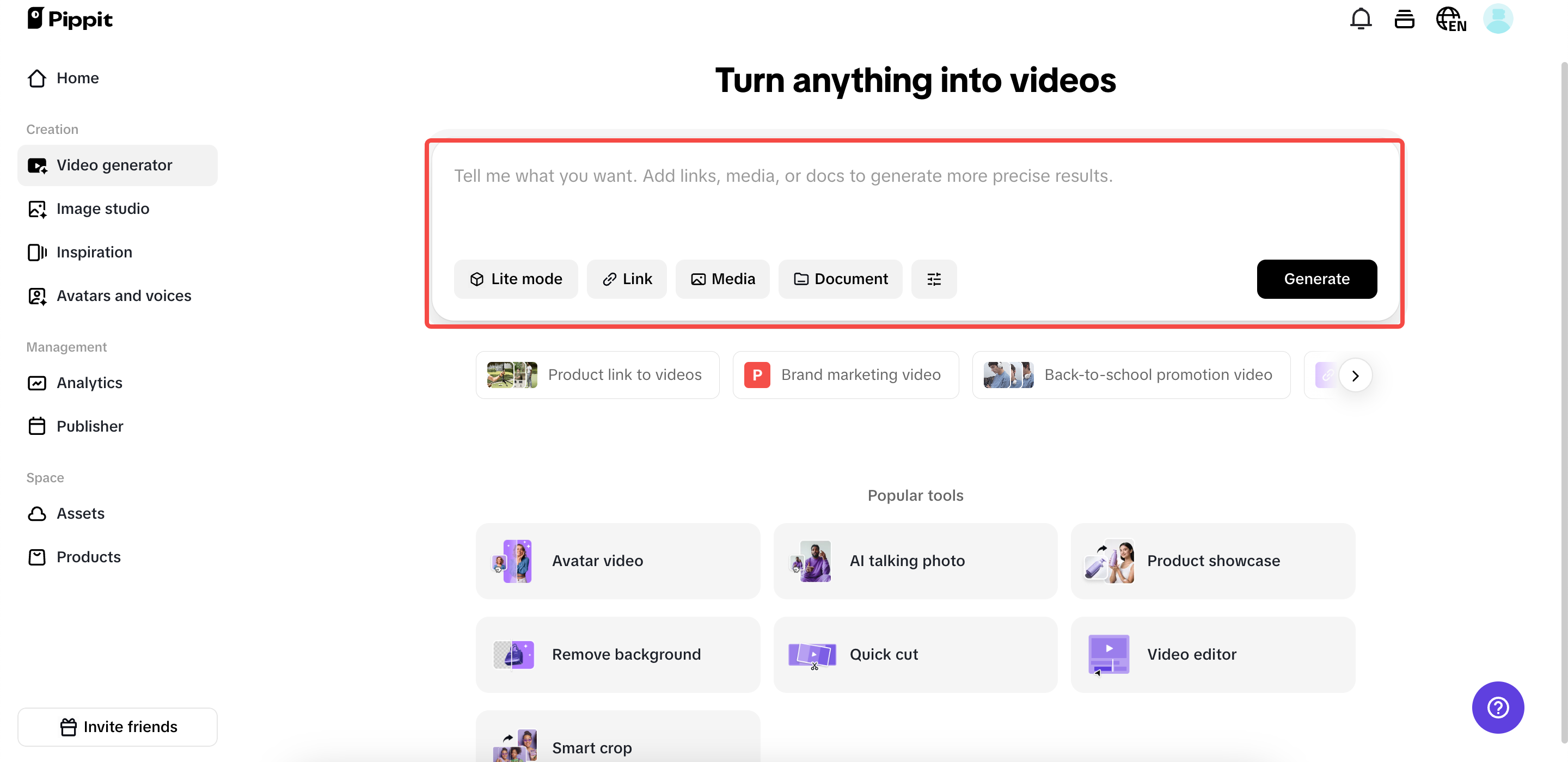 Comece com links de produtos e mídia