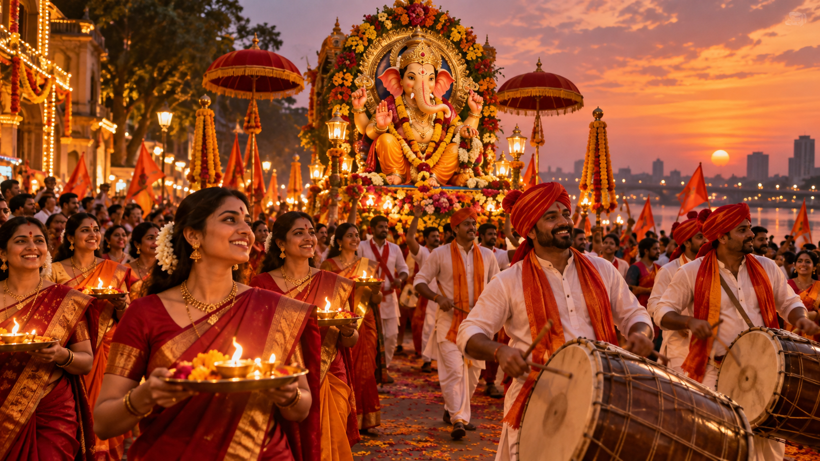 Ganpati Bappa AI video prompt: Festival Procession Detail