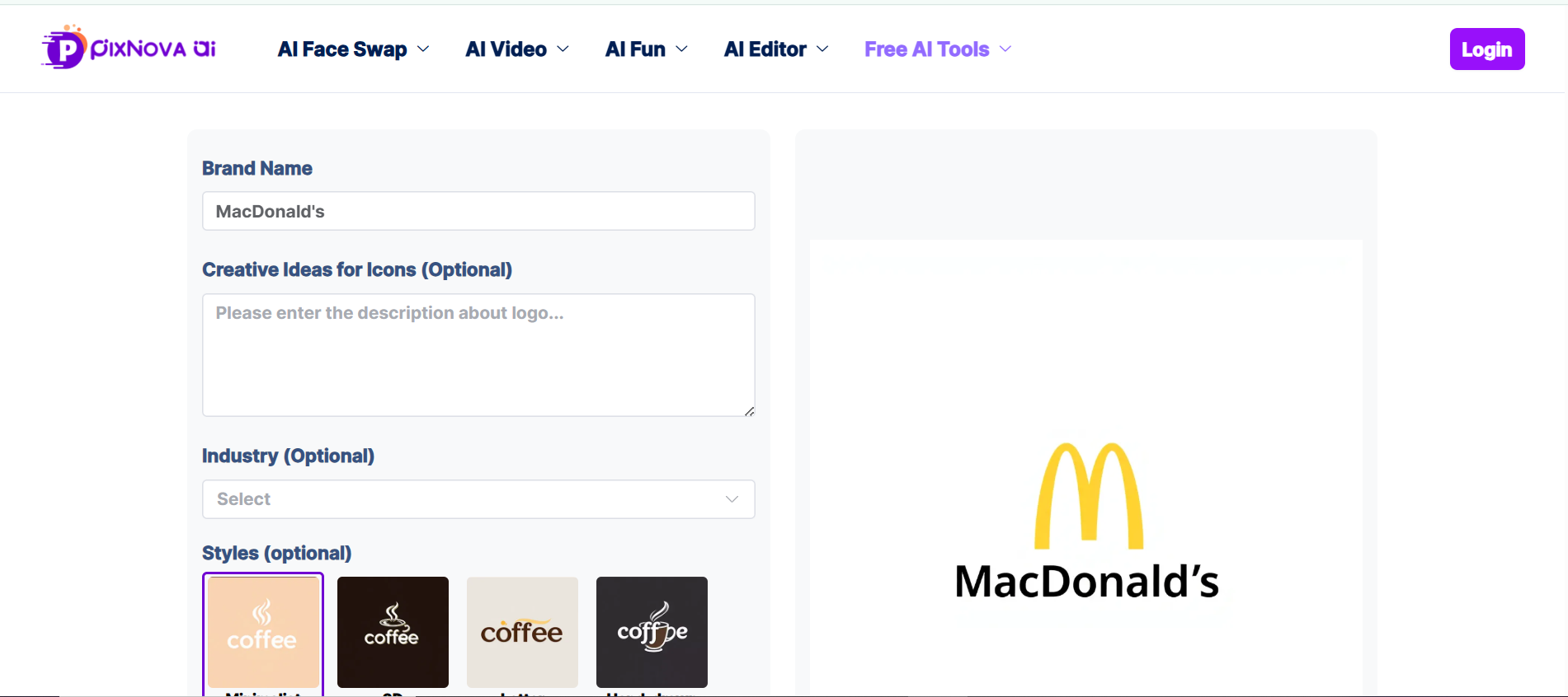 PixNova - utilizing its free AI tools for logo design