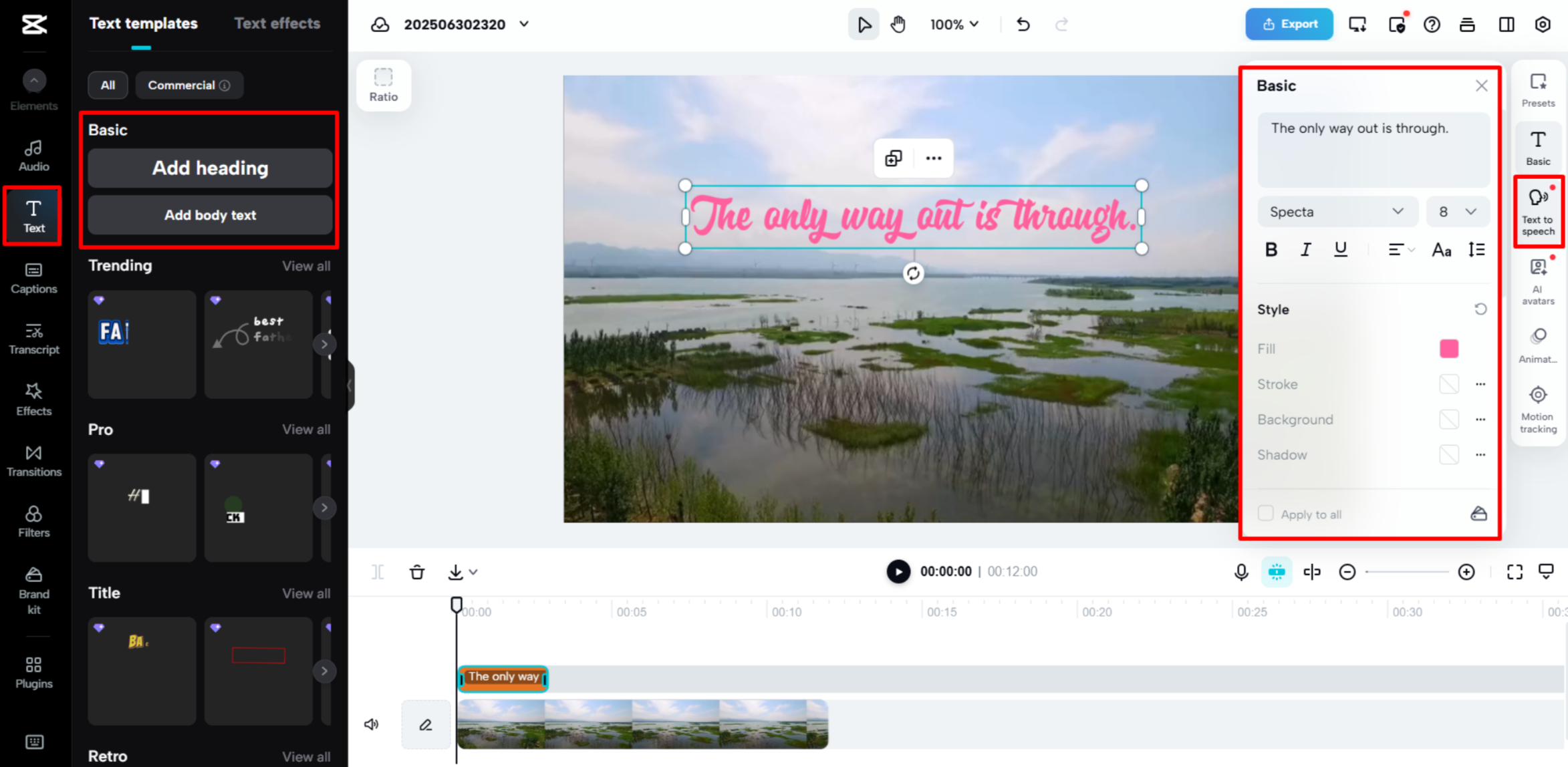 Menambahkan caption motivasi terbaik ke video menggunakan CapCut Web