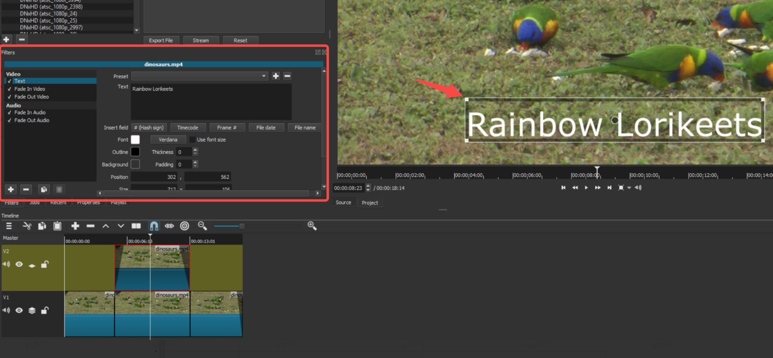 A quick way to resize text in Shotcut