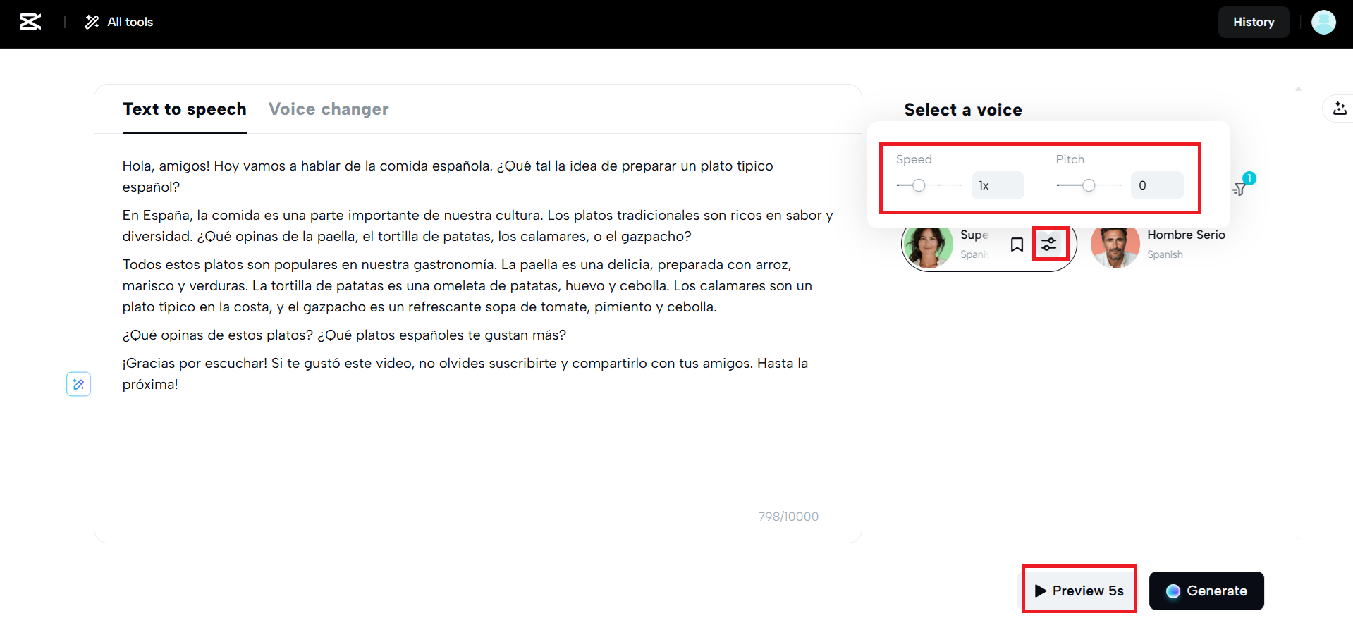 Ajuster la vitesse et la tonalité, puis prévisualiser