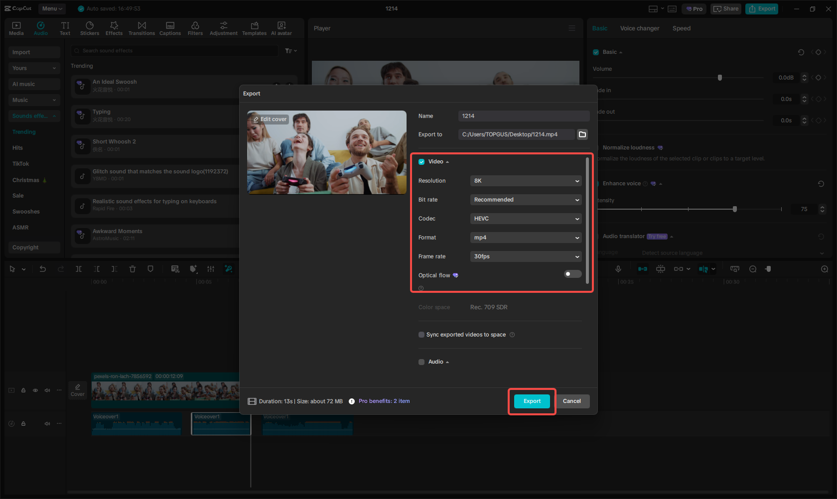 Export your replaced dialogue video