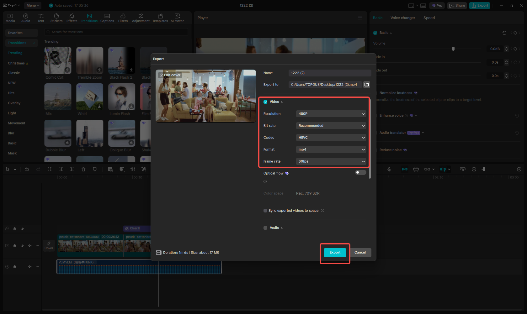 Exporting the image/video in CapCut