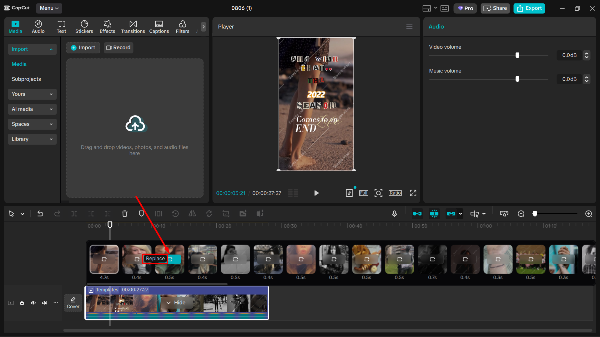 Add photos and videos to the template using the CapCut desktop video editor