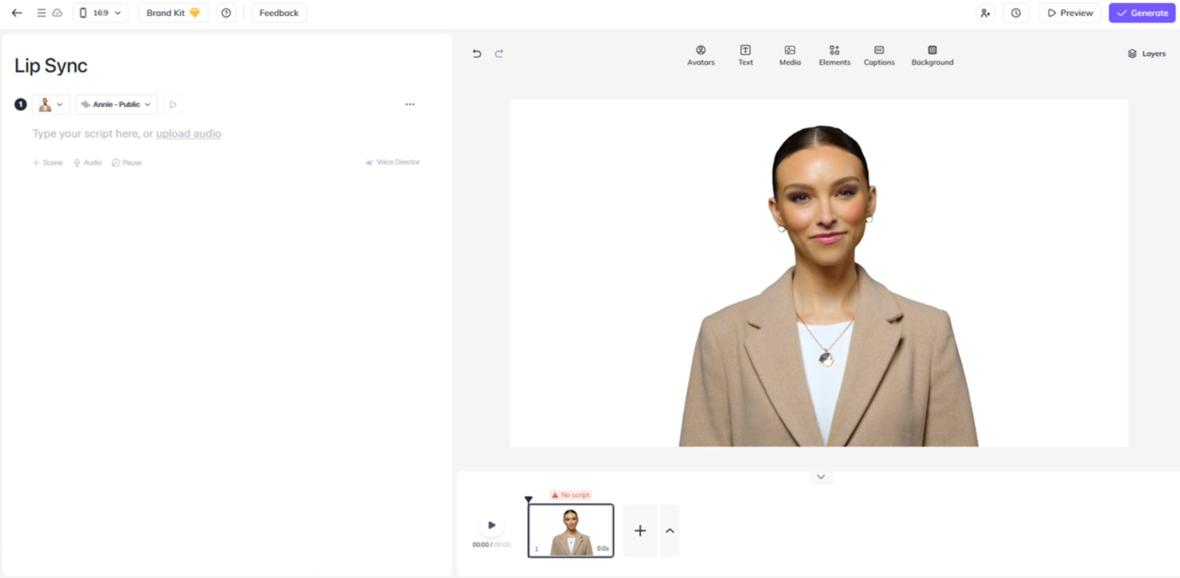 Interface of HeyGen - a perfect AI lip sync video generator