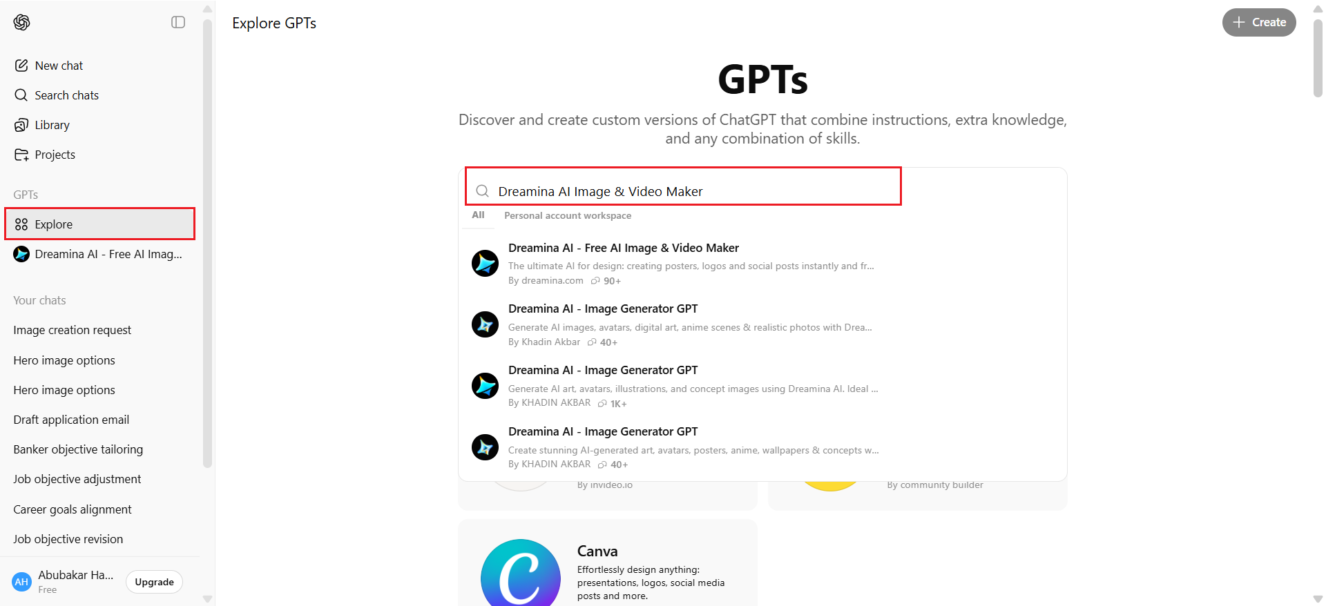 find Dreamina in ChatGPT