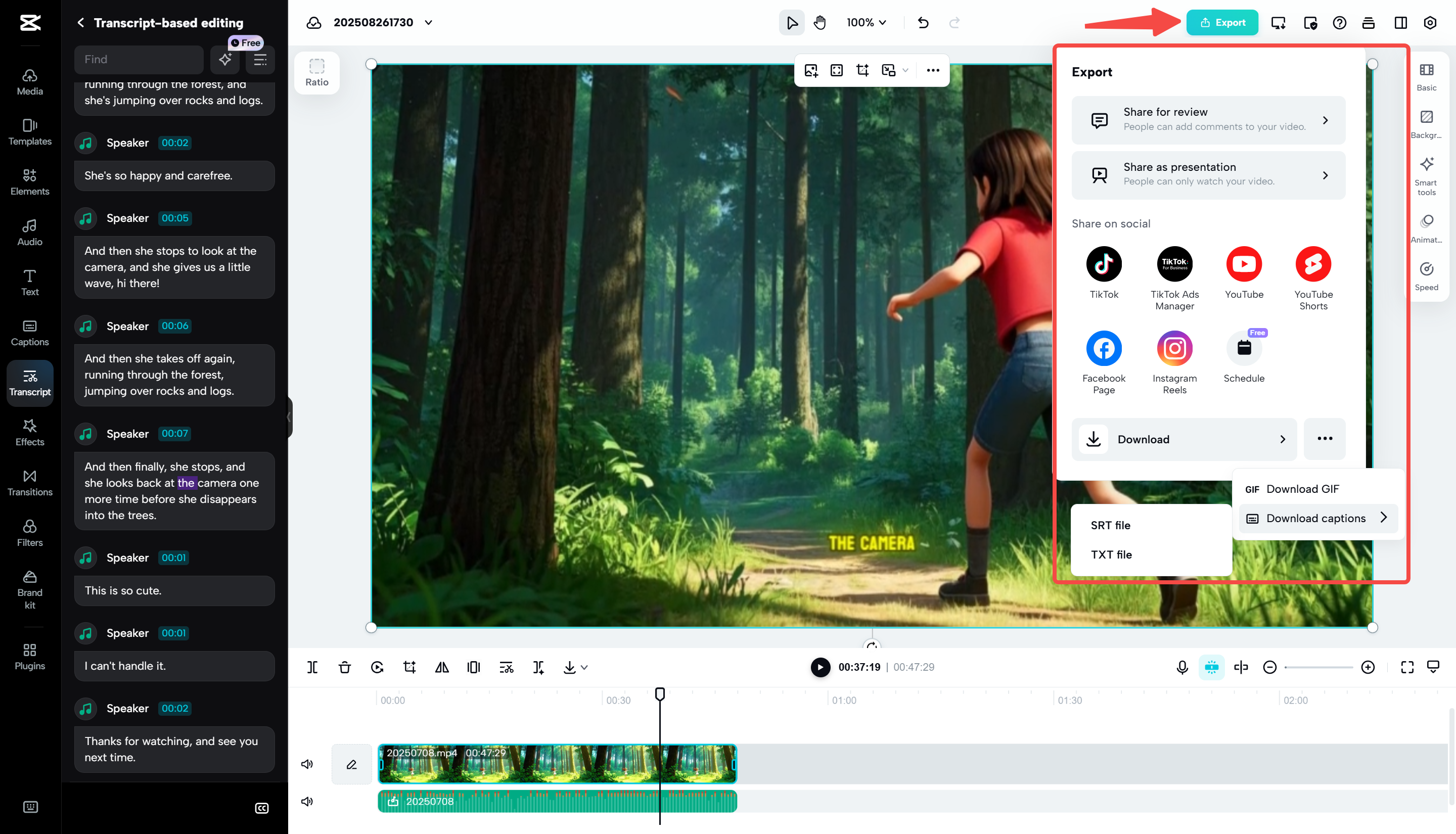 Downloading video onto the CapCut Web