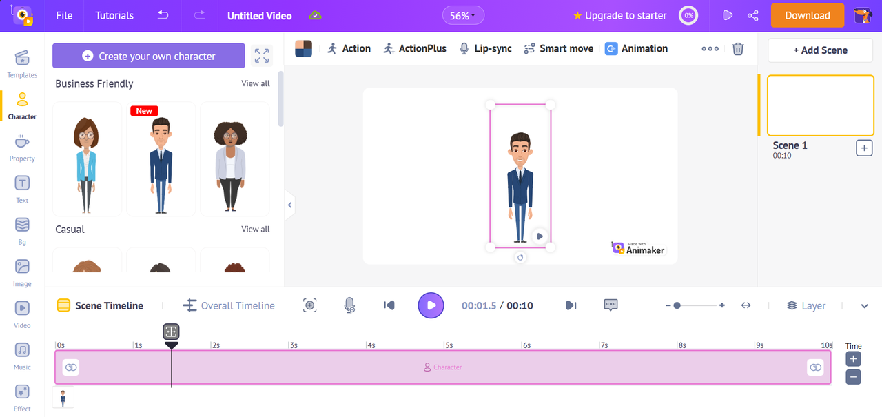 Antara muka pembuat animasi dalam talian animaker