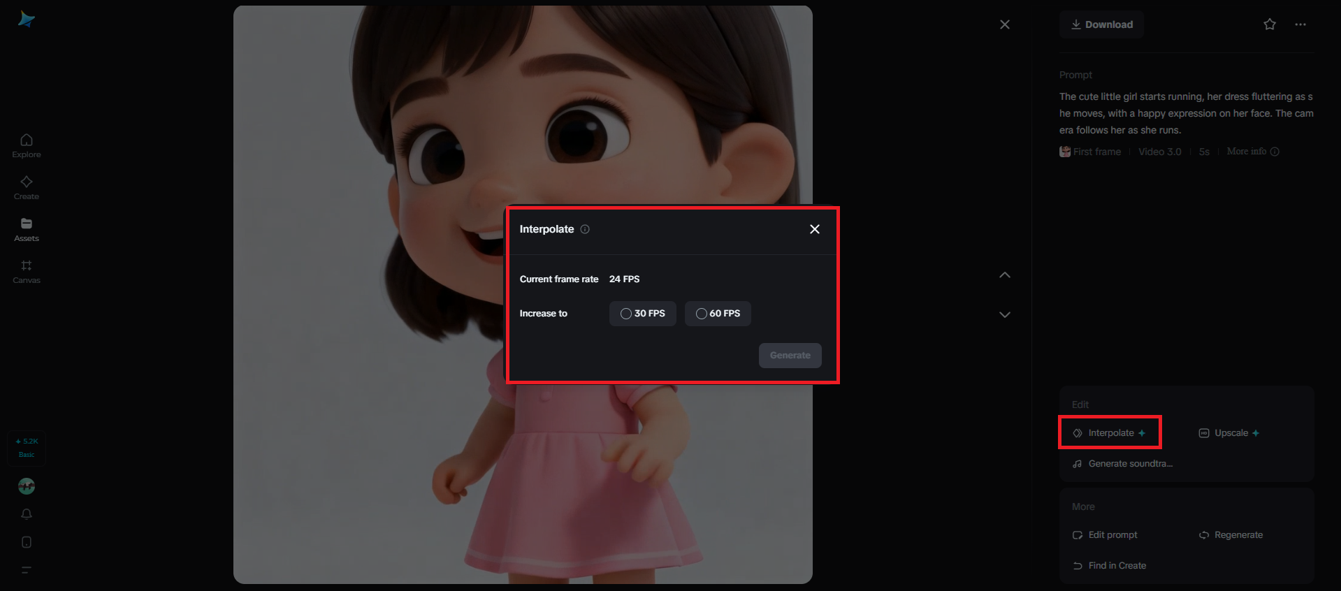Interpolate feature in Dreamina