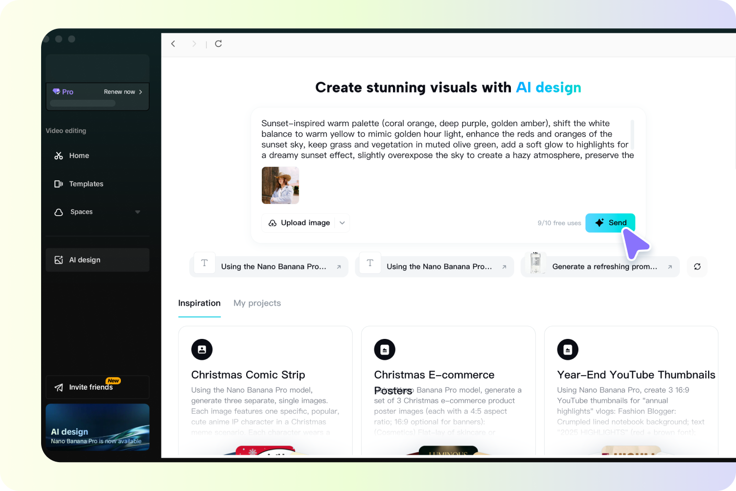Changing picture color using CapCut's AI design feature