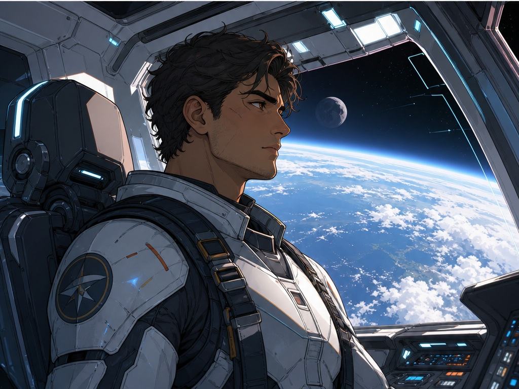 Webtoon IA Filtro prompt exemplo 6 - Piloto espacial de ficção científica