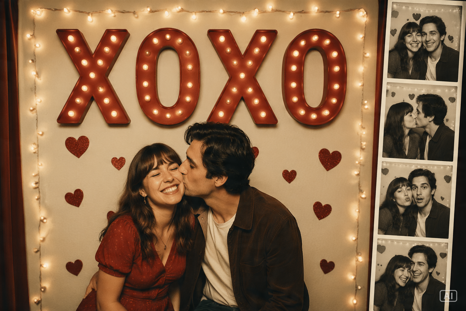 Retro XOXO photo booth backdrop generated by Pippit