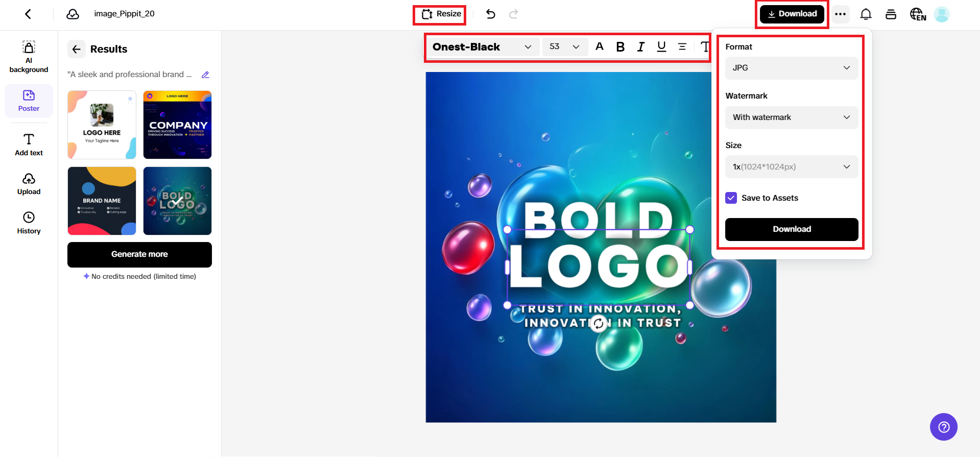 Select, customize text, and download your banner