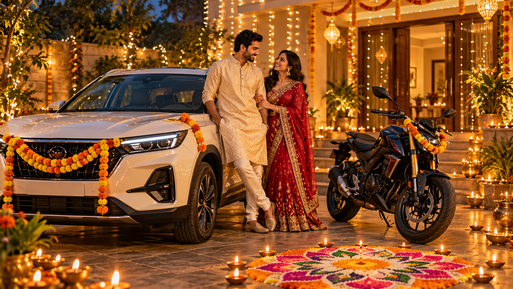 Diwali - KI-Aufforderungen für Autos und Fahrräder: Social-Ready-Finale