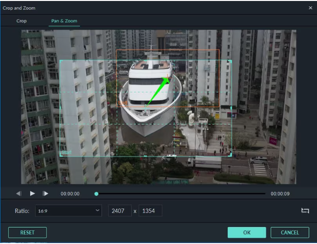 Ajustar os pontos inicial e final do zoom no Wondershare Filmora