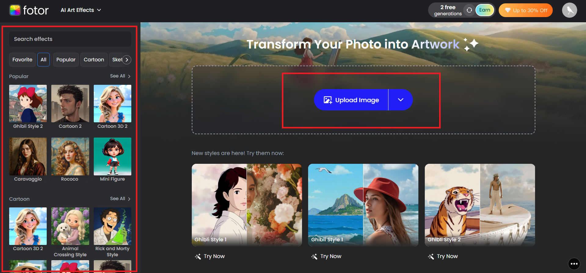 Upload an image and choose a style