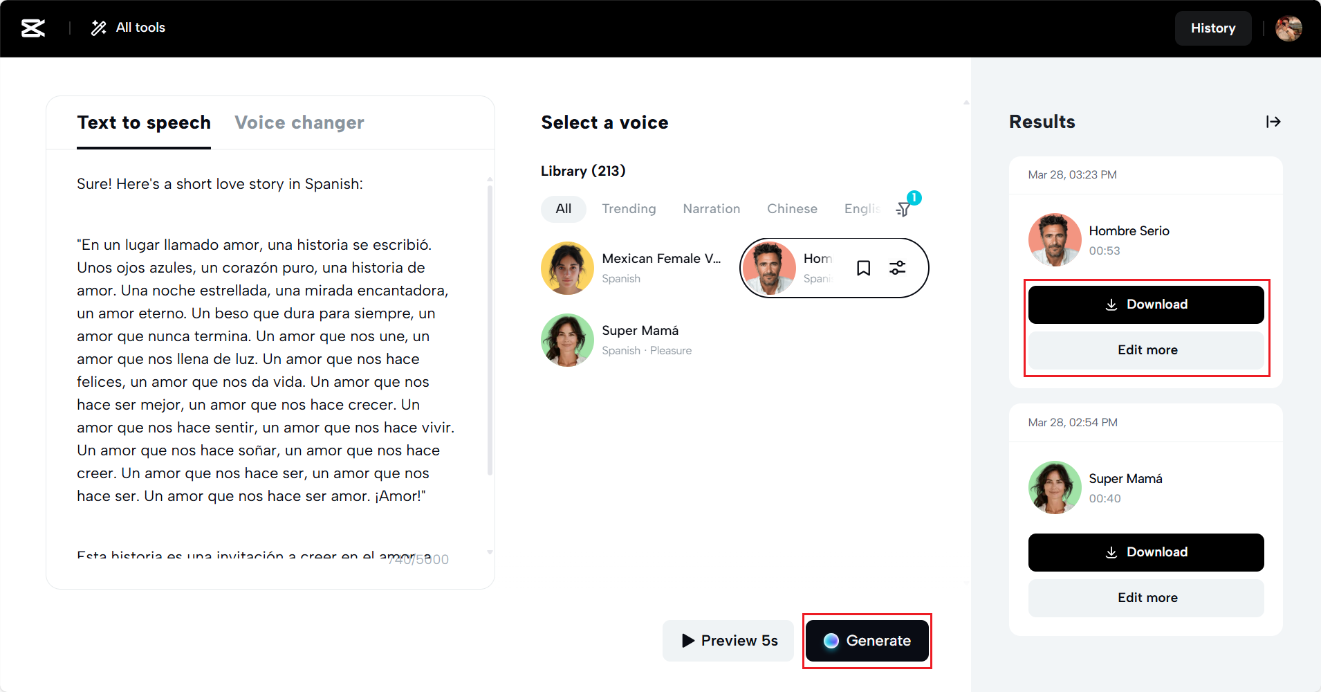 Generate and download option