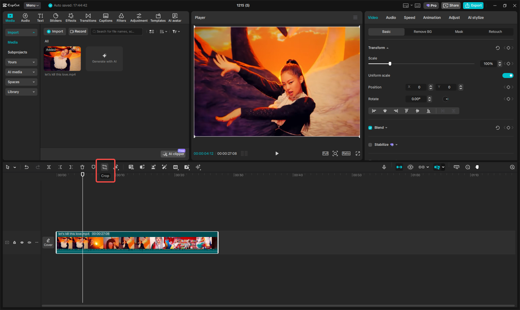 Open the cropping interface