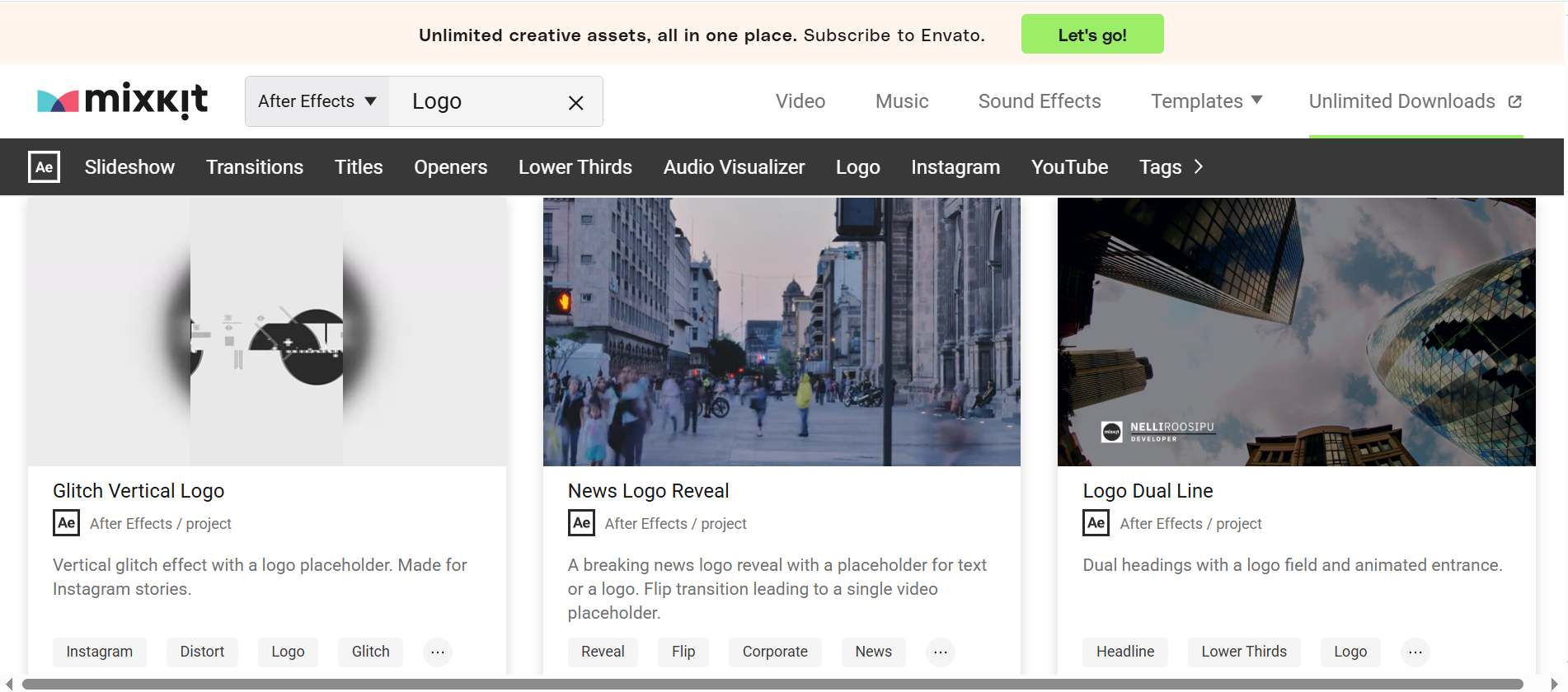Mixkit - кращий онлайн інструмент для завантаження безкоштовних шаблонів логотипів After Effects CS6