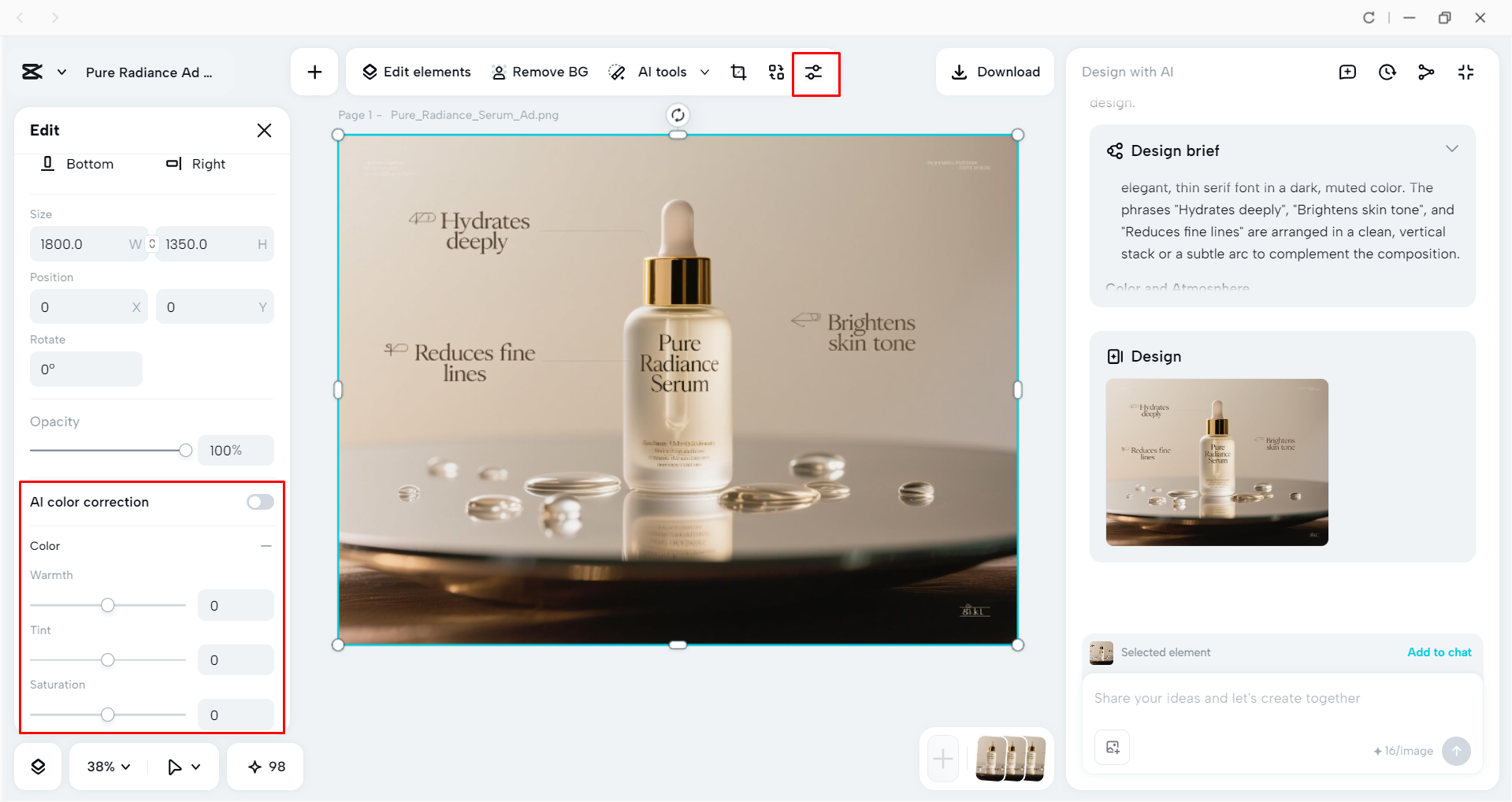 Editing the AI-generated ad with CapCut