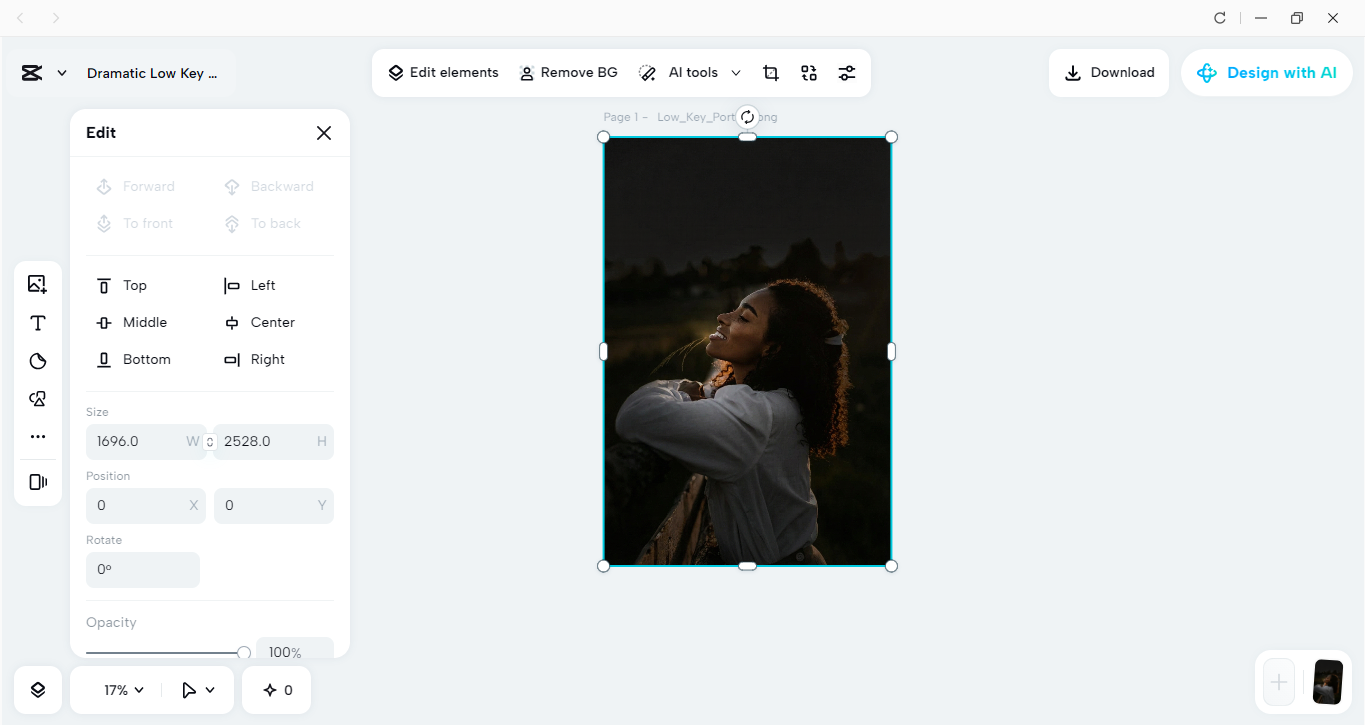 Interface of the CapCut desktop video editor - The best tool to create low key lighting photography