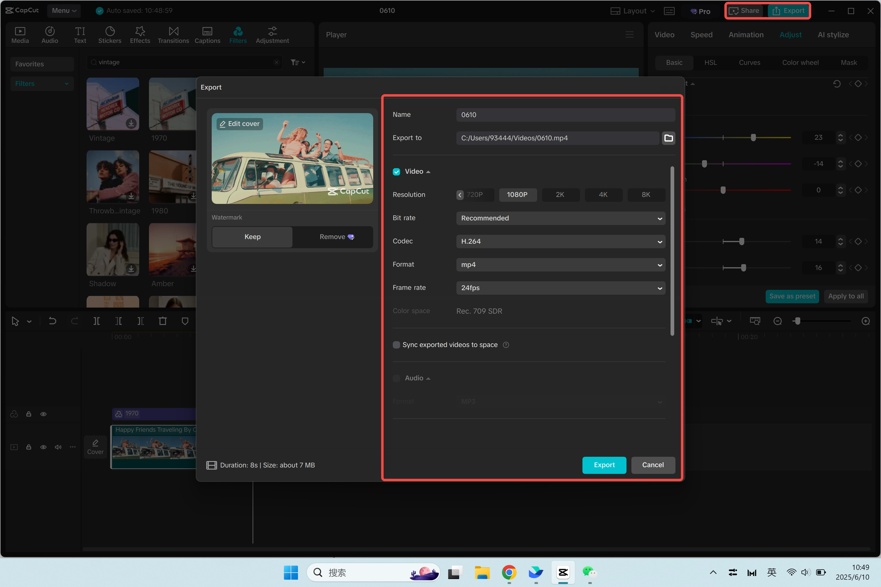 Exporting a video from the CapCut desktop video editor