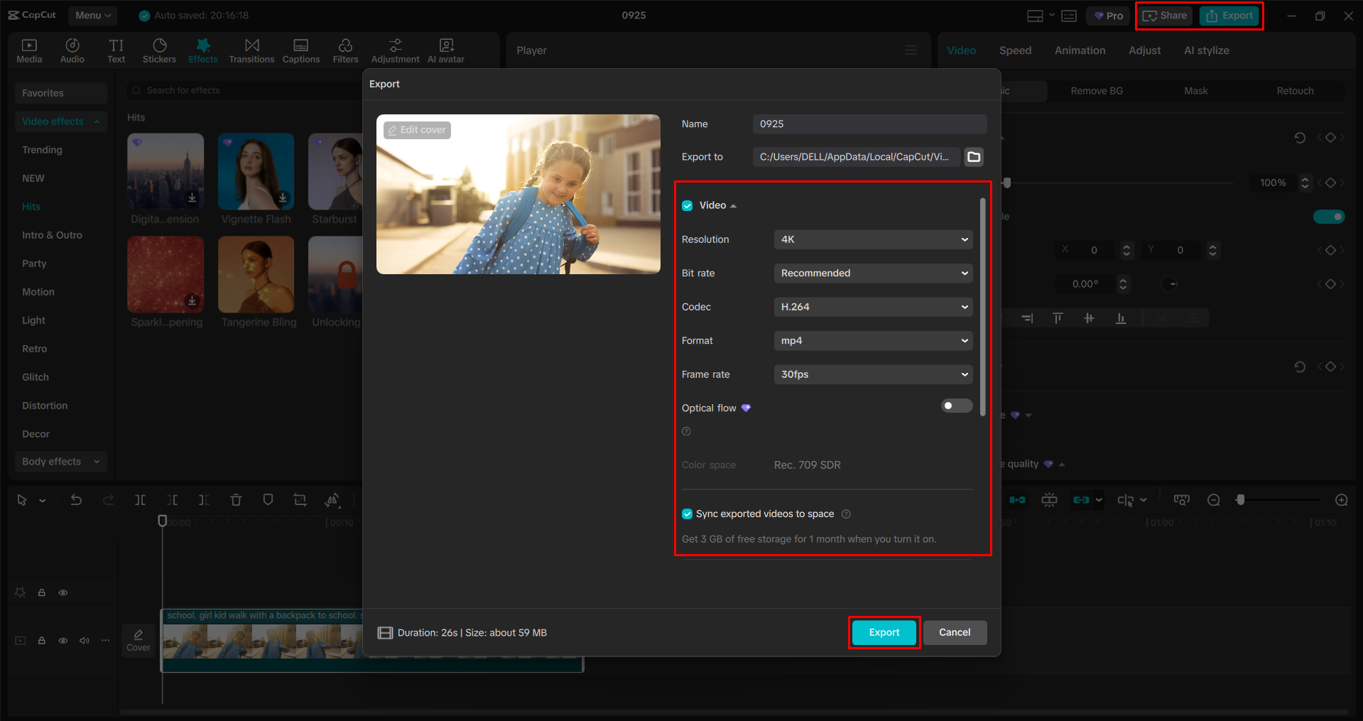 Exporting a video from the CapCut desktop video editor