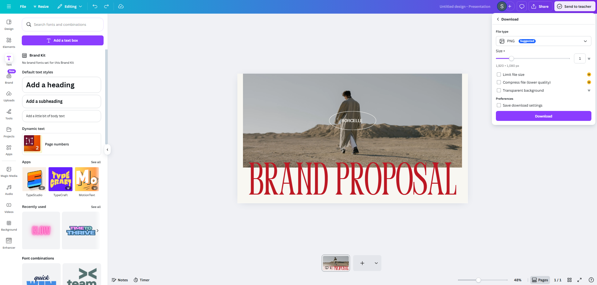 Export and download the enhanced photo in Canva