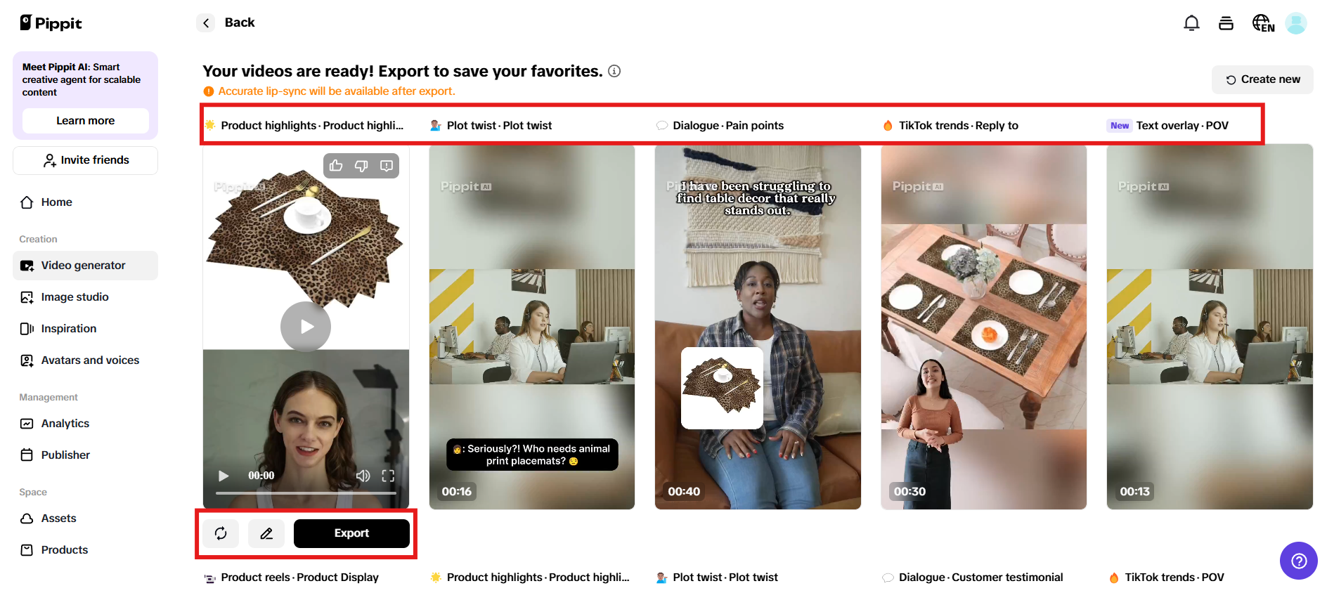 Preview generated videos and click Quick edit