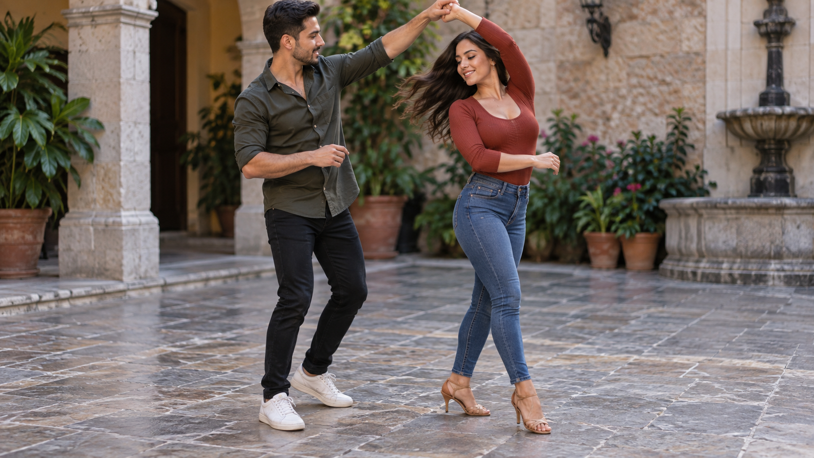 Bachata video prompt image — Musical pause finale