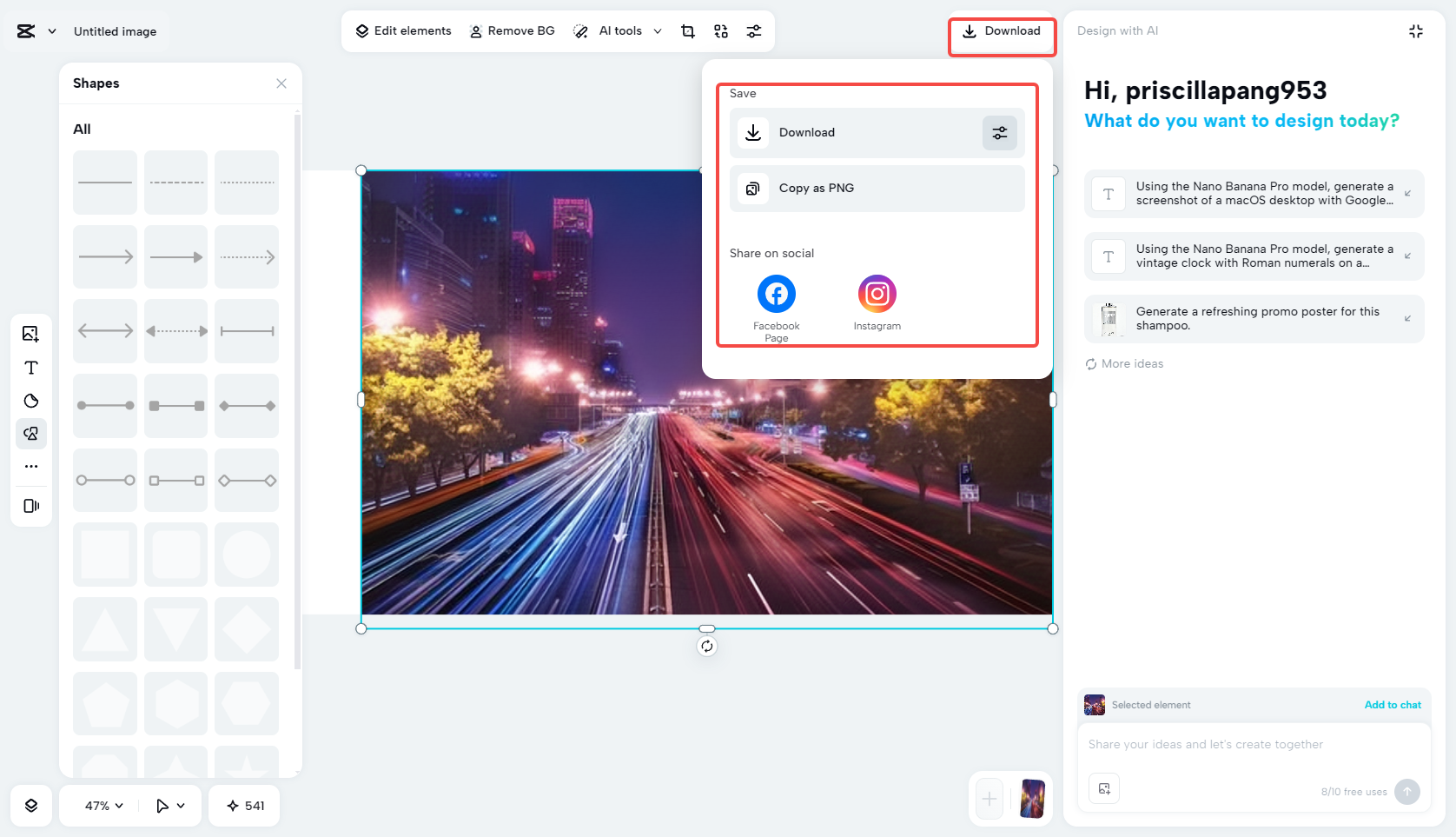 Export your slow shutter speed photo